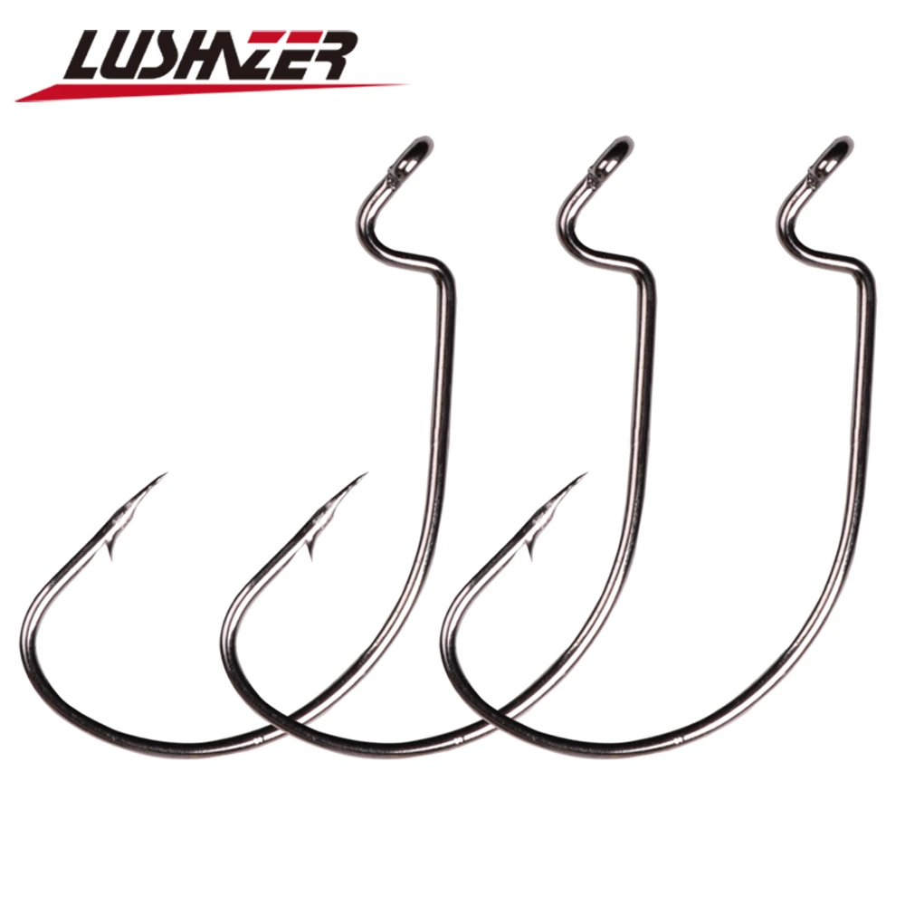 30pcs/50pcs/100pcs Fishing Hook Carbon Steel Wide Crank Offset Fishhook For Soft Lure Bass Barbed Carp Fishing Tackle Worm Hook