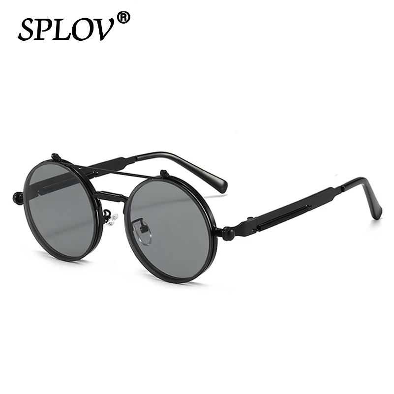 Vintage Steampunk Flip Sunglasses Retro Round Metal Frame Double Beam Sun Glasses for Men Women Designer Punk Glasses Oculos