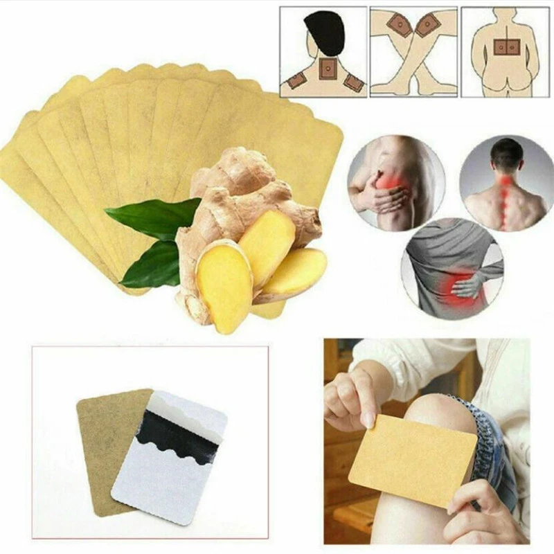 10Pcs Ginger Detox Patch Body Neck Knee Pad Pain Relief Swelling Chinese Ginger Adhesive Pads Ginger Detox Patch Foot Care Tools