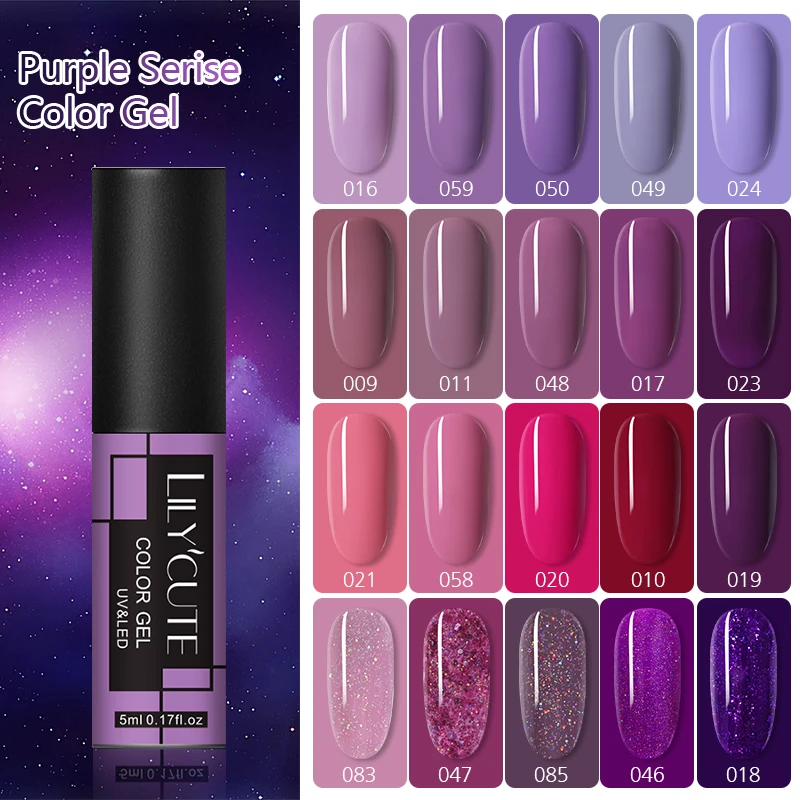 LILYCUTE Purple Serise UV Gel Nail Polish Nude Glitter Color Gel Semi Permanent Soak Off UV Gel For beginner Nail Art Varnish