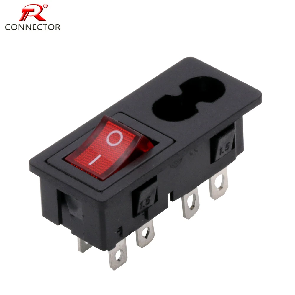 4pcs Power Rocker Switch & Socket Connector, Switch with 3 Pin or 4 Pin, Panel Mount Power Adapters