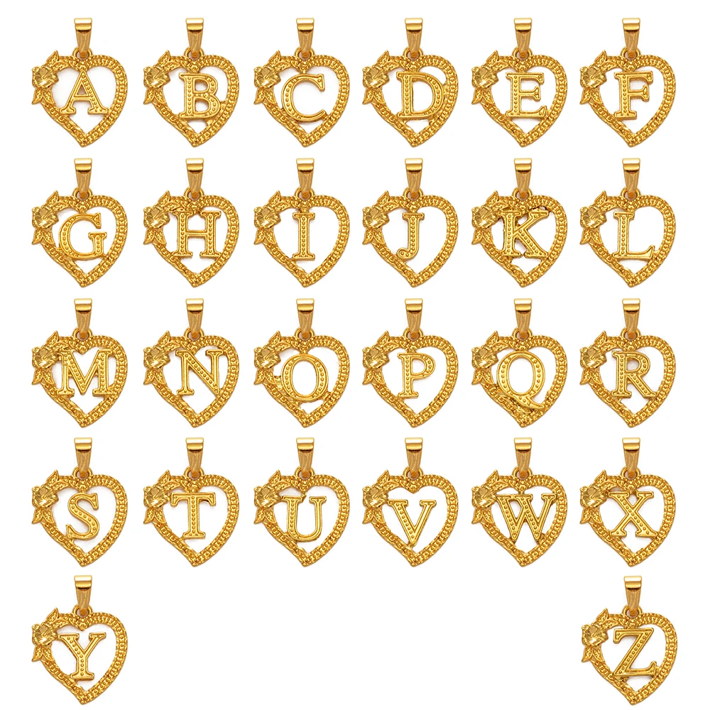 Anniyo A-Z Heart Letters Charm Pendant Necklaces Gold Color Flower Initial Jewelry Alphabet Chains African #232706