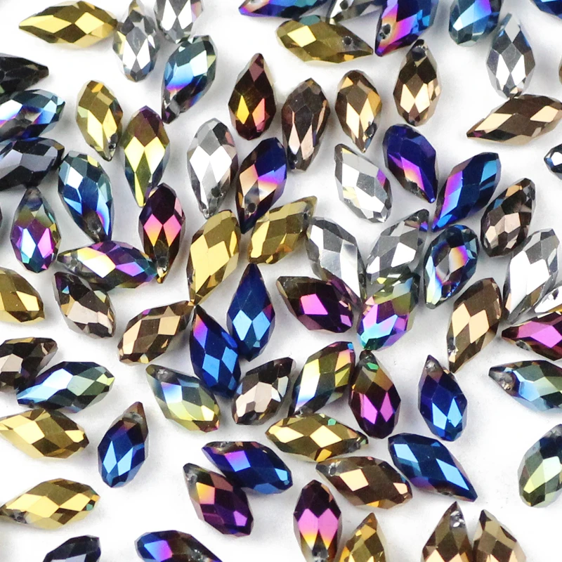 JHNBY Briolette Pendant Waterdrop Austrian crystal beads 6*12mm50pcs Plating Teardrop glass bead for jewelry making bracelet DIY