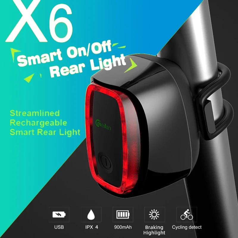 MEILAN X6 Smart Bicycle Taillight Rear bike light bicycle Auto Start Stop Brake Sensing Cycling led Brake Detected Tail Lights