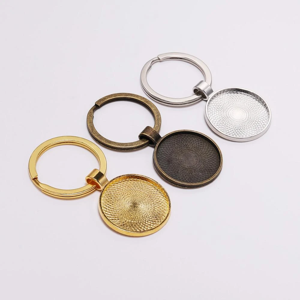 25mm Keychain Pendant Bezel Blank Cabochon Base Setting Llaveros clasp Findings Keyring For DIY Jewelry Making Supplies