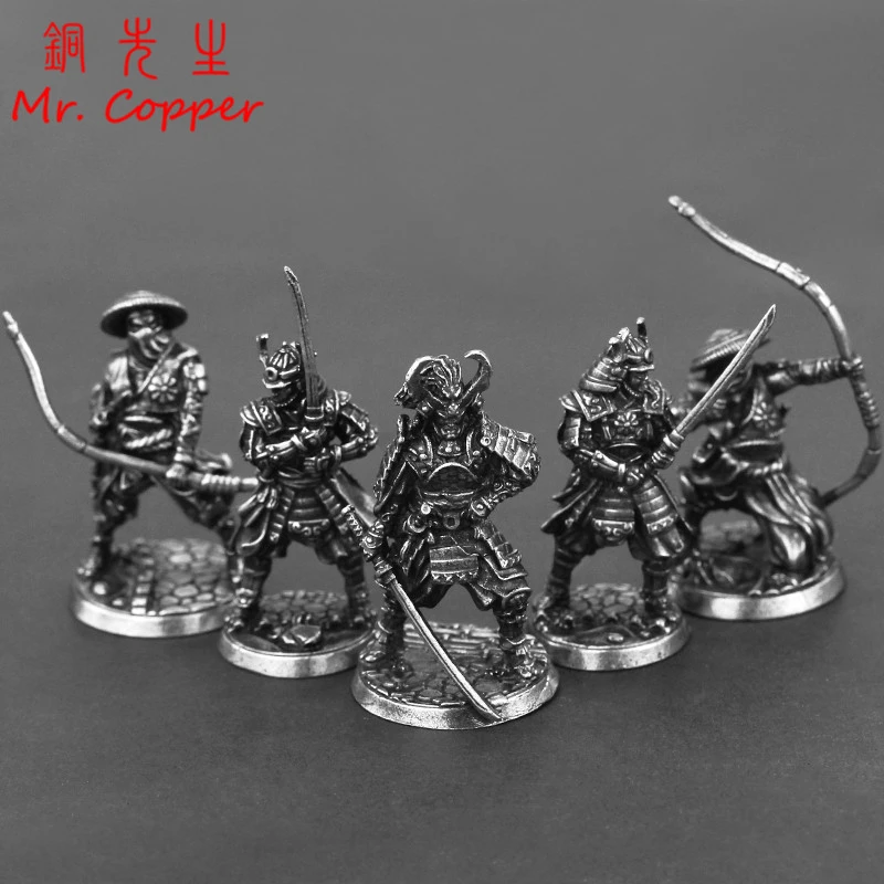 White Copper Japanese Shogunate Samurai Figurines Miniatures Vintage Metal Soldiers Model Statue Desktop Toy Ornament Decoration