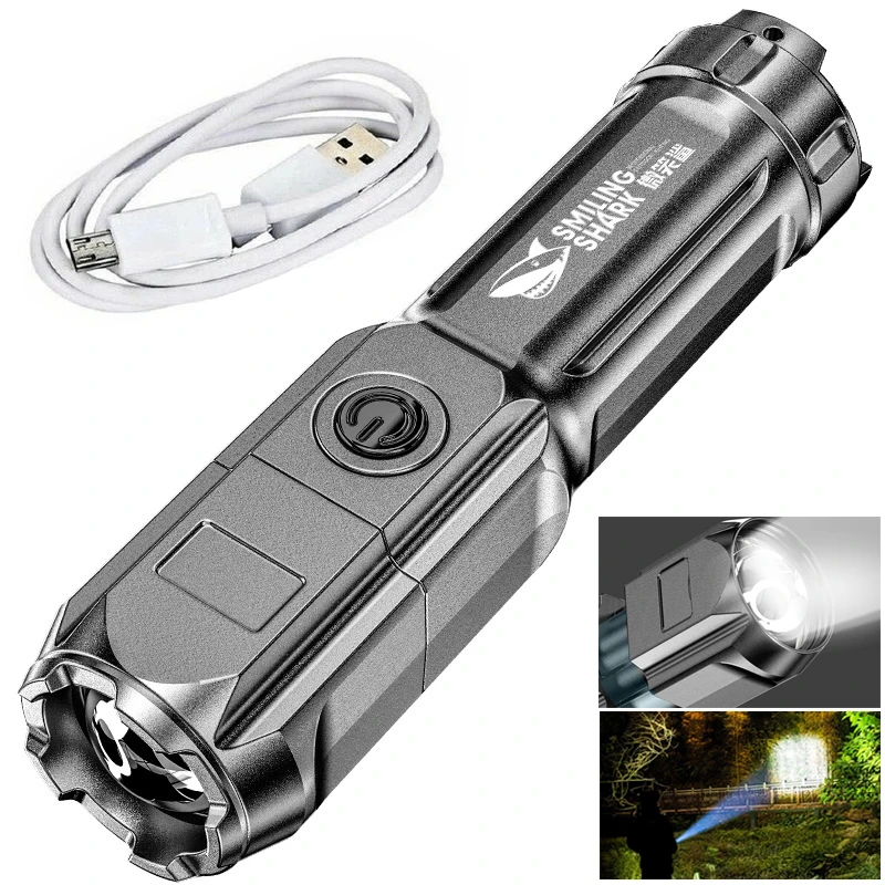 USB Rechargeable Flashlight Strong Light Zoom Highlight Tactical Flashlight Torches Outdoor Portable Lighting LED Night Lights