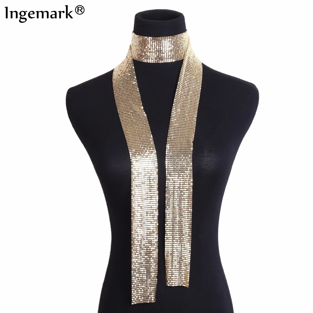 Punk Statement Aluminium Alloy Sequins Pendant Long Choker Necklace Pendant Neck Collar Necklaces for Women Fashion Jewelry