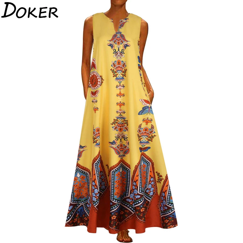 2020 Floral Print Boho Casual Long Dress Summer Clothes For Women V-neck Sexy Off Shoulder Ladies Dresses Plus Size Maxi Dress