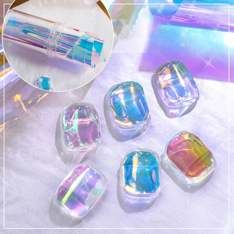 Nail Art Aurora Ice Cube Cellophane Glass Foil Film Sticker Colorful Transfer Laser Jewelry Paper Manicure Nail DIY Decoration