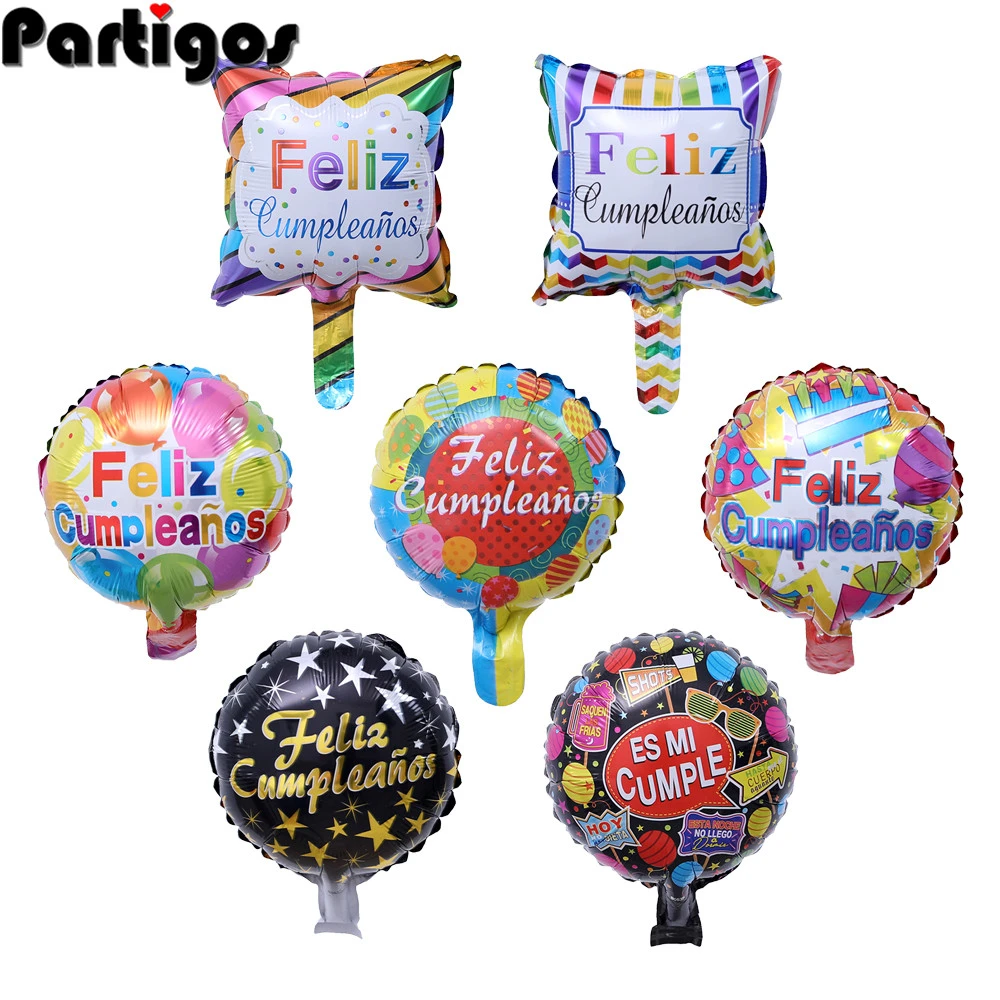 10pcs/lot 10inch 10inch Spanish Happy Birthday Feliz Cumpleanos Foil Balloons Mylar Air Golobs Birthday Party Decoration Globos