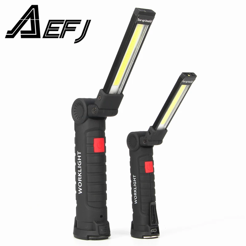AEFJ Portable 5 Mode COB Flashlight Torch USB Rechargeable LED Work Light Magnetic COB Hanging Hook Lamp For Outdoor Camping