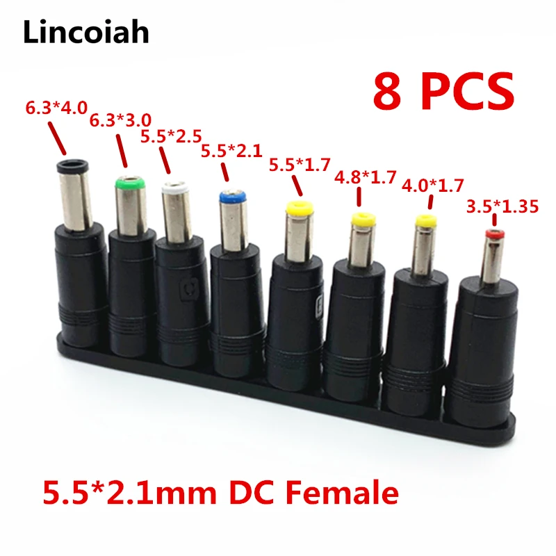 8pcs Universal Laptop DC Power Supply Adapter Connector Plug AC DC Jack Charger Connectors Laptop Power Adapter Conversion plug