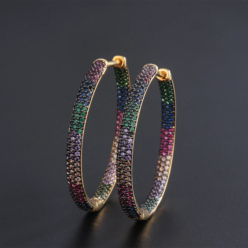 Funmode Trendy Two Tones Rainbow Cubic Zirconia Hoop Earrings For Women Hip Hoop pendientes mujer  Wholesale FE53