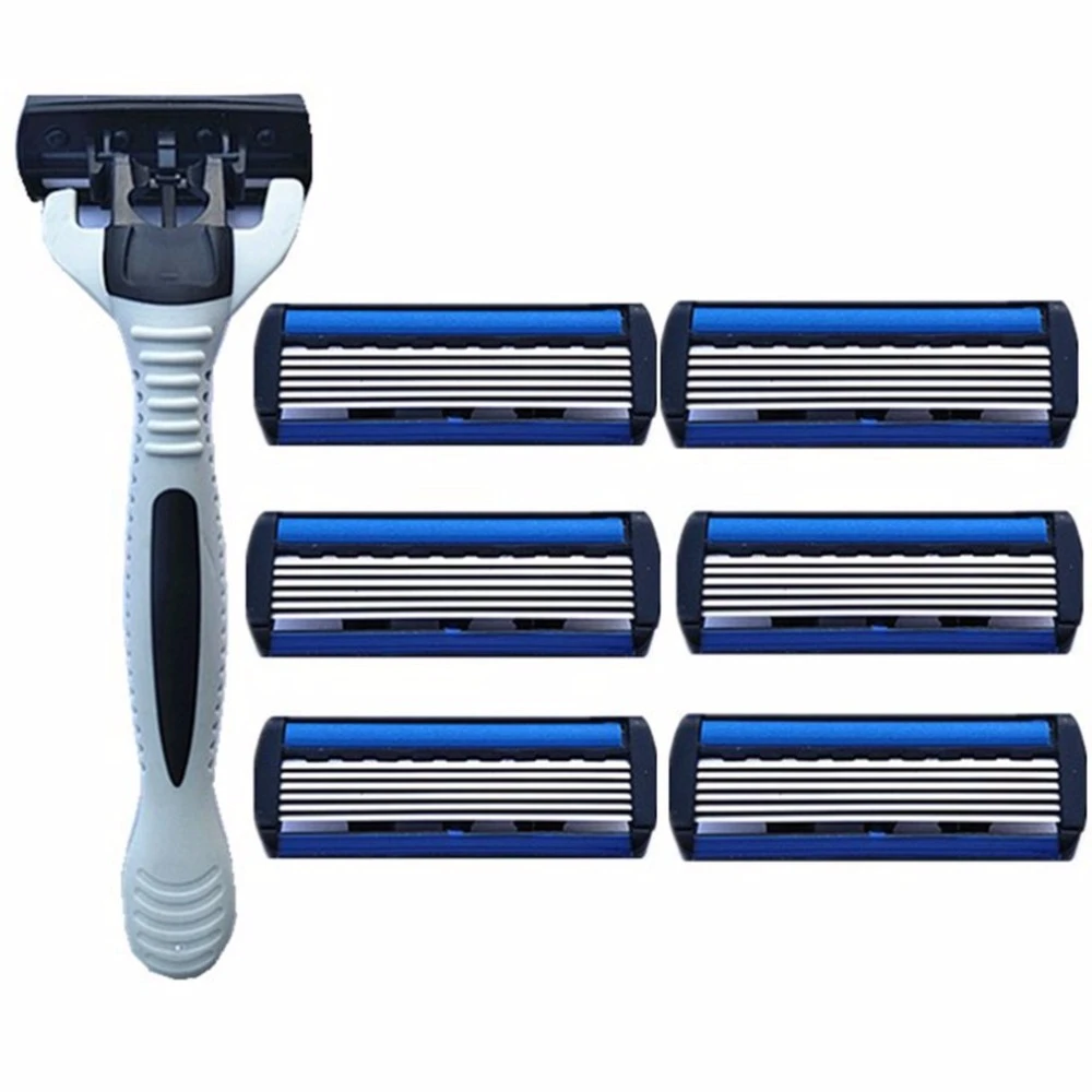 6 Layers  Safety Razor 1 Razor Holder + 6Replacement Blades Head Cassette Hair Shaving Machine Face Knife Epilator trimmer