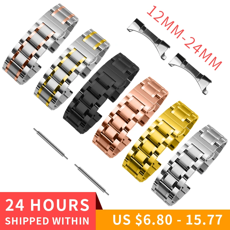 Watch Strap 12mm 13mm 14mm 15mm 16mm 17mm 18mm 19mm 20mm 21mm 22mm 23mm 24mm Stainless Steel Metal Watch Band