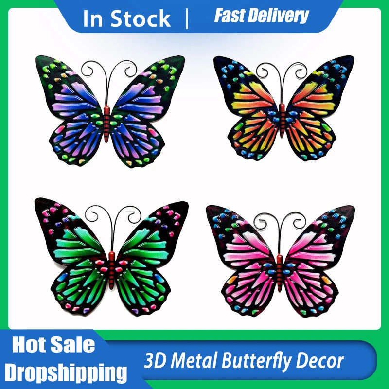 3D Metal Butterfly Decor Inspirational Sculpture Wall Deco For Outdoor Garden Decoration Animal Miniatures Statues Artwork 2021