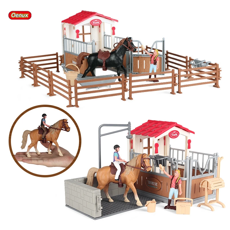 Oenux Simulation Horse Animals Farm Stable Horseman Action Figure PVC High Quality Emulational Model School Project Toy Kid Gift