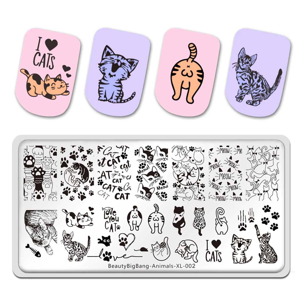 Beauty Bigbang Stamping Plates Cute Cat Animal XL-002 New Style Image Stainless Steel 6*12CM Nail Art Template Stencil Mold