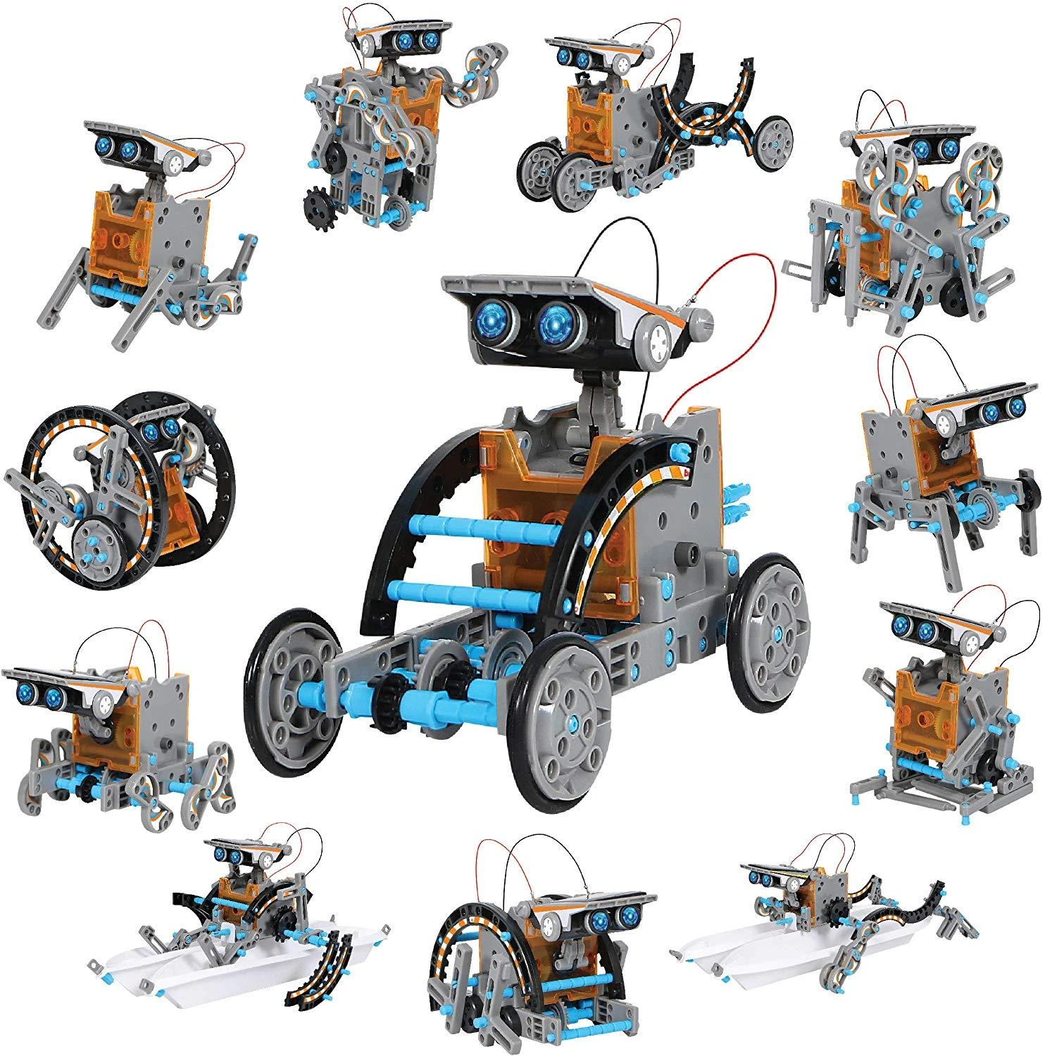 Kids Mindblown STEM 12-in-1 Solar Robot Creation 190-Piece Kit with Working Solar Powered Motorized Engine and Gears