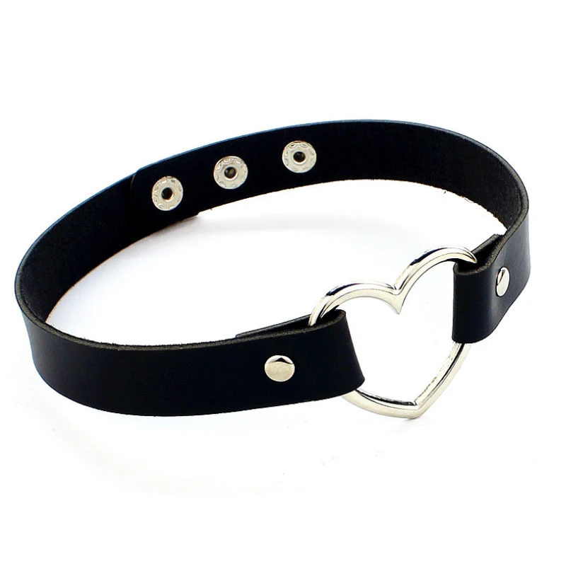 40cm Collar Punk Round Gothic Goth Choker Harajuku  Summer Cool  PU Leather Neck Buckle Rivet Belts Heart Garters For Women