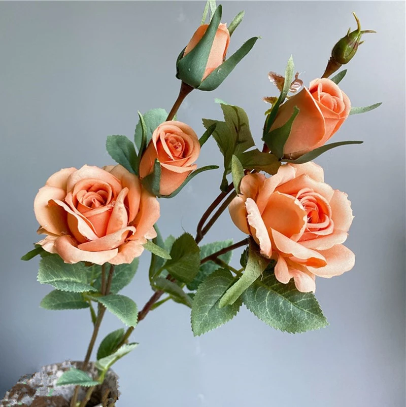 NEW delicate roses branch silk artificial flowers home wedding decoration flores Christmas decor rose with leaves