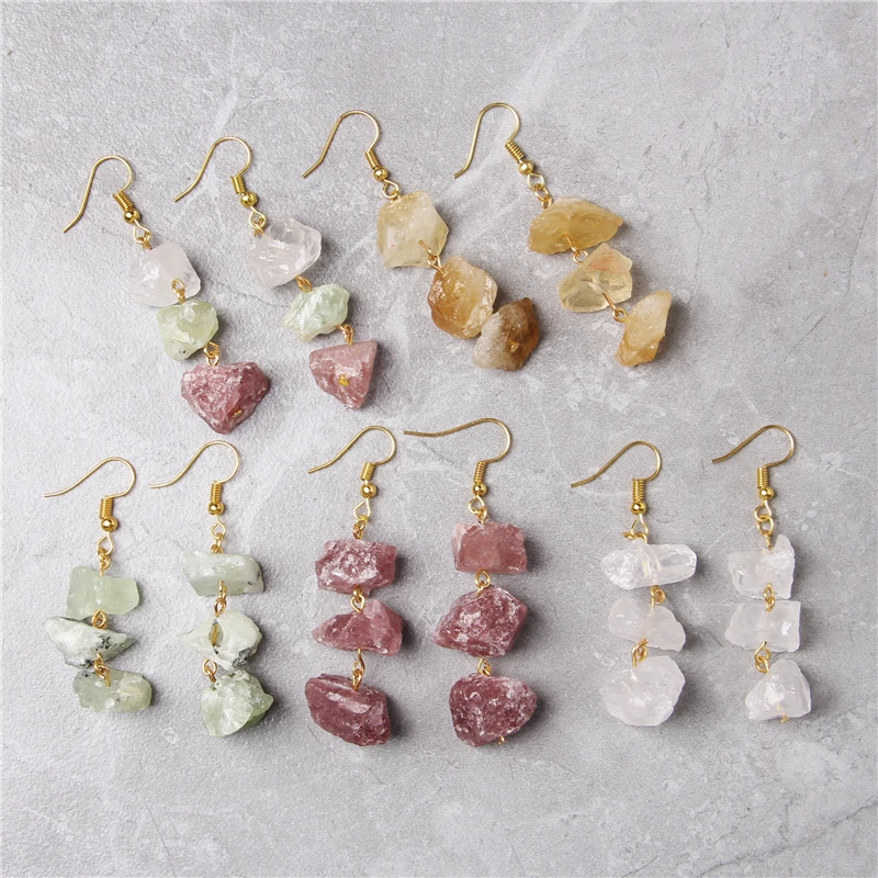 Fashion Crystal Drop Earrings for Women Colorful Natural Stone Nugget Earrings Hanging Dangle Statement Eardrop Female Jewelry