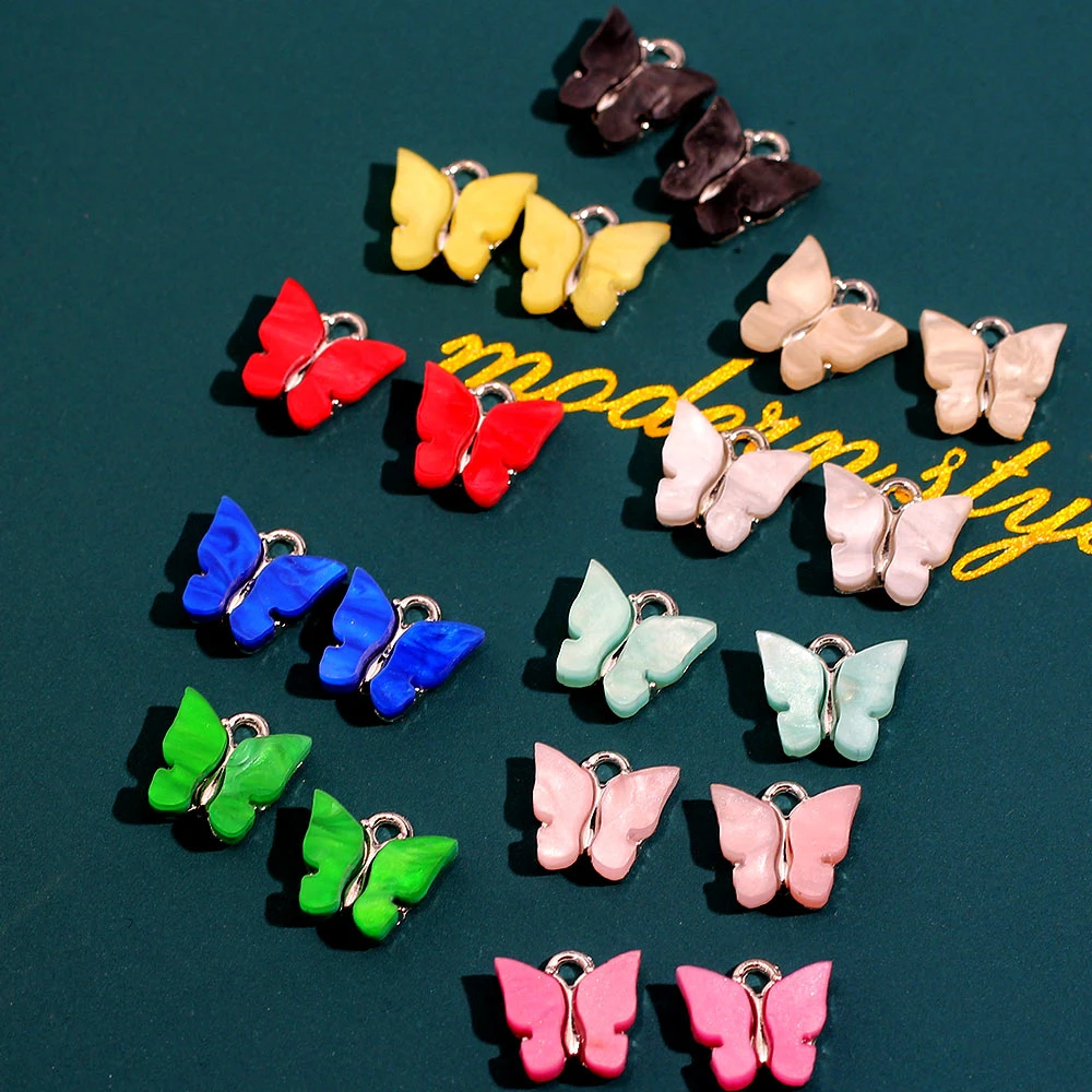 Flatfoosie 10Pcs/lot Fashion Alloy Butterfly Setting Resin Charms Cute DIY Animal Pendant Handmade Jewelry For Necklace Bracelet