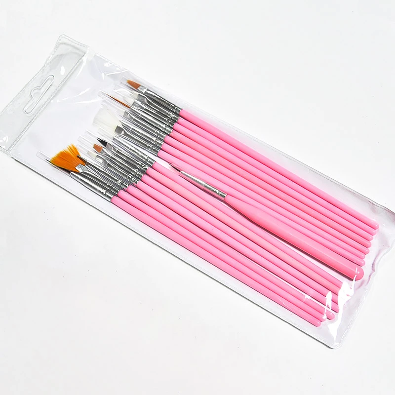 15Pc 15 Sizes Professional Nail Gel Brushes Acrylic Brush Nail Art tool Pens Wooden Handle Dotting Drawing Paint Brush Set#PD-06
