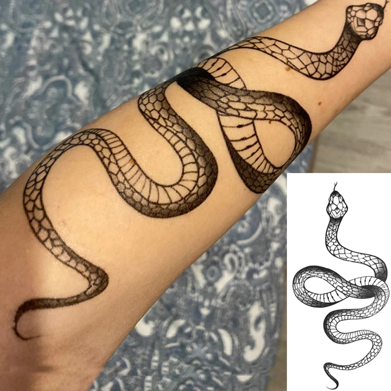 Black Large Size Arm Temporary Tattoo Stickers Black Snake for Woman  Men Body Waist Long Lasting  Waterproof Dark Snake Tattoos