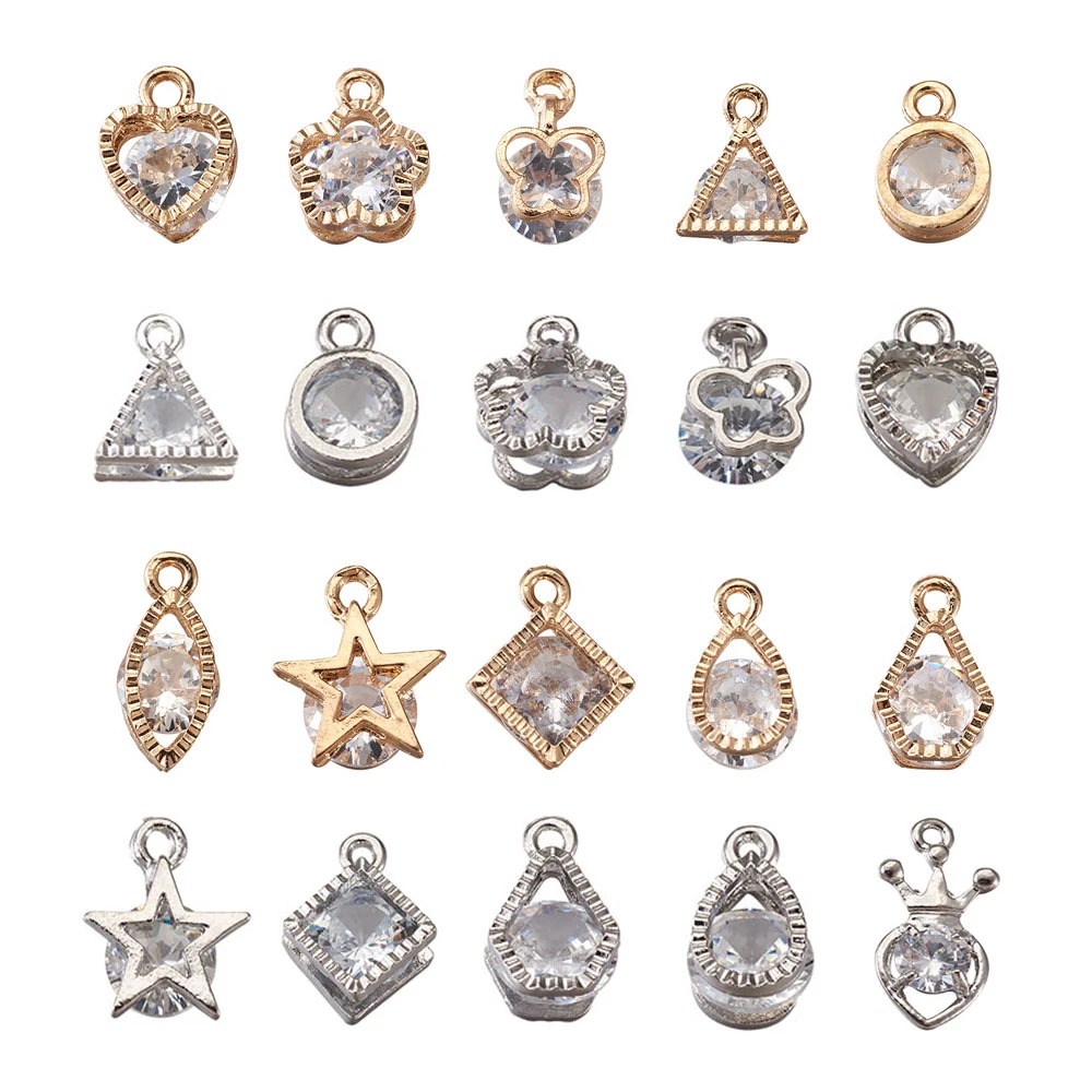 80-160pcs Cubic Zirconia Rhinestone Charms Pendants Heart Flower Satr Triangle for DIY Jewelry Necklaces Bracelets Making