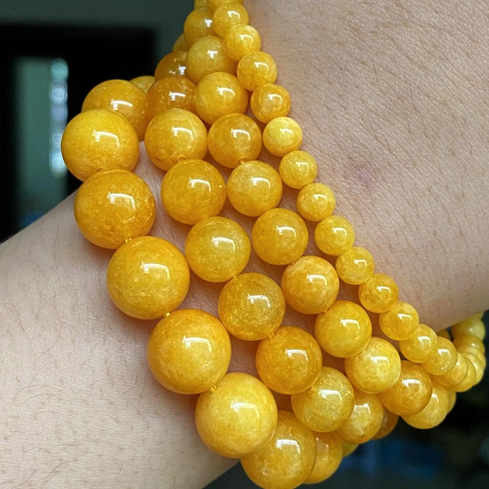 Yellow Natural Beeswax Jades chalcedony Stone Beads For Jewelry Making Diy Bracelet Necklace Charm Round Loose Beads 6 8 10 12mm