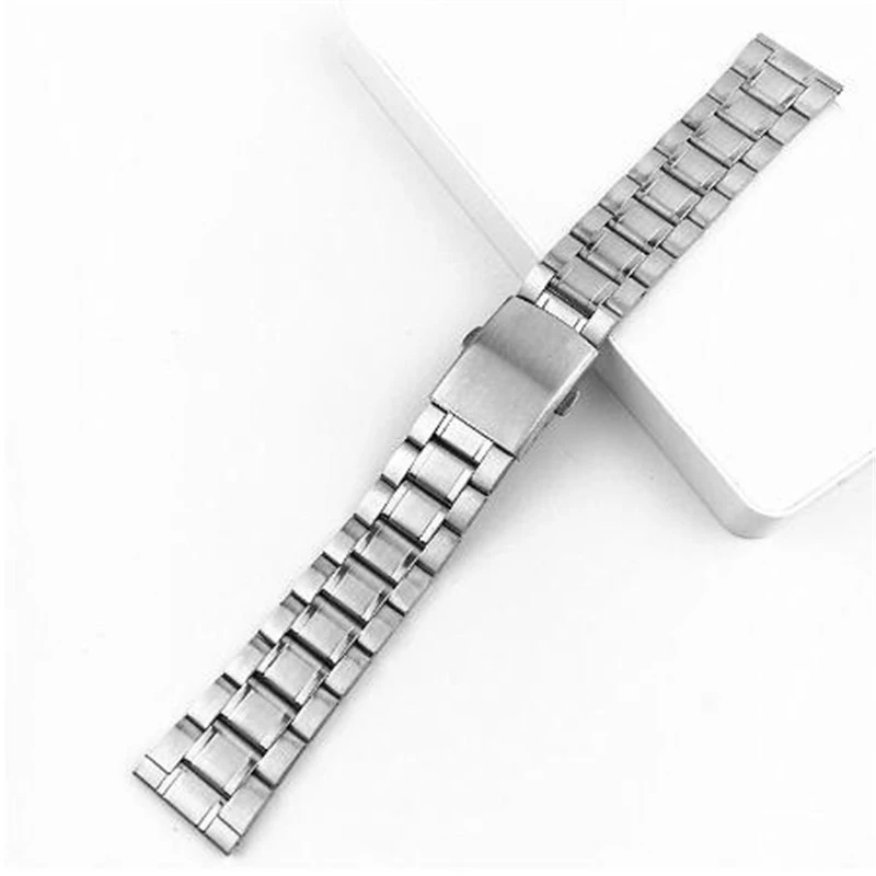 Stainless Steel 12/14/16/18/20/22mm Watch Strap Wrist Bracelet Silver Color Metal Watchband with Folding Clasp for Men Women
