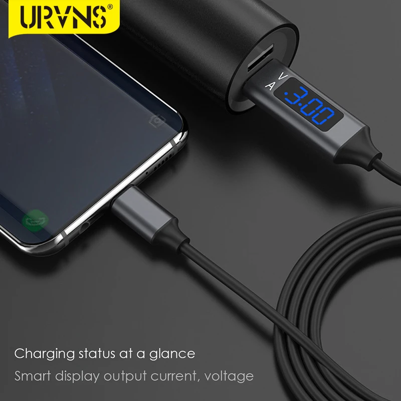 URVNS LED Current Voltage Display 3A USB Fast Charging Cable Micro USB/Type C Quick Charger Wire for Mobile Phone
