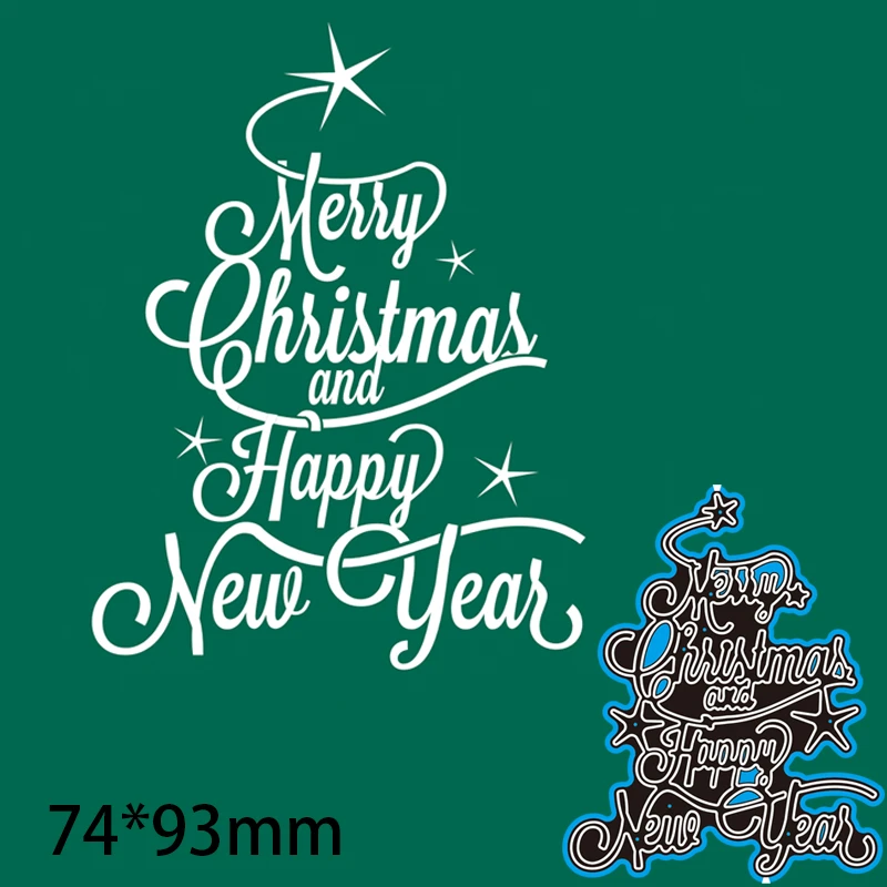 New Year New Metal Cutting Dies Scrapbooking Merry Christmas and Happy DIY Album Paper Card Craft Embossing Stencil Dies 74*93mm