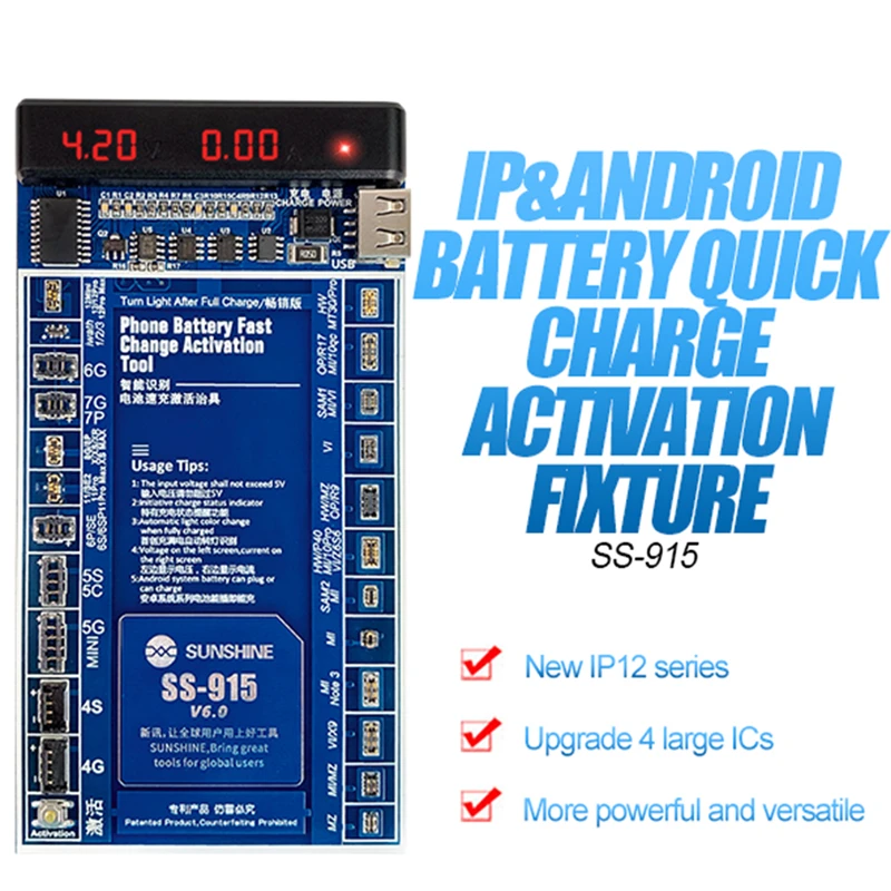 Battery Quick Charging Activation Board Test Fixture for iPhone 4- X XS 11PRO MAX 12 Mini Pro Max for Android Full Range Phone