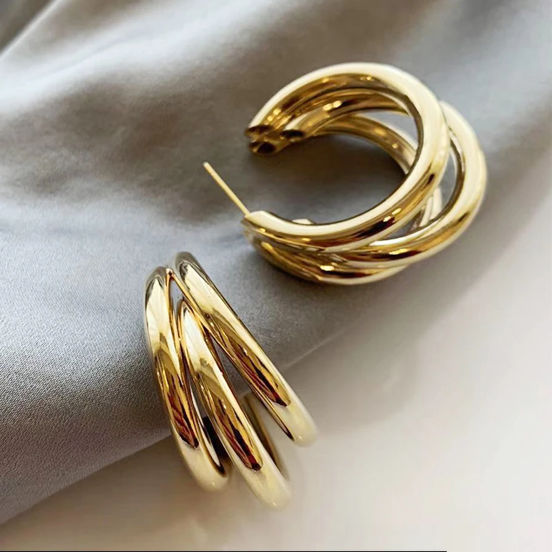 Gold and Silver color round Drop Earring for Women   Alloy Trendy Three-layer earrings Ear  Accessories   Hot 2020