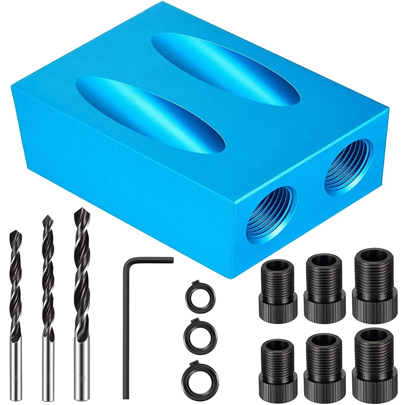 Pocket Hole Jig Kit 15 Degree Angle Drill Guide Set Woodworking Oblique Hole Locator Drill Bits Hole DIY Carpentry Tools