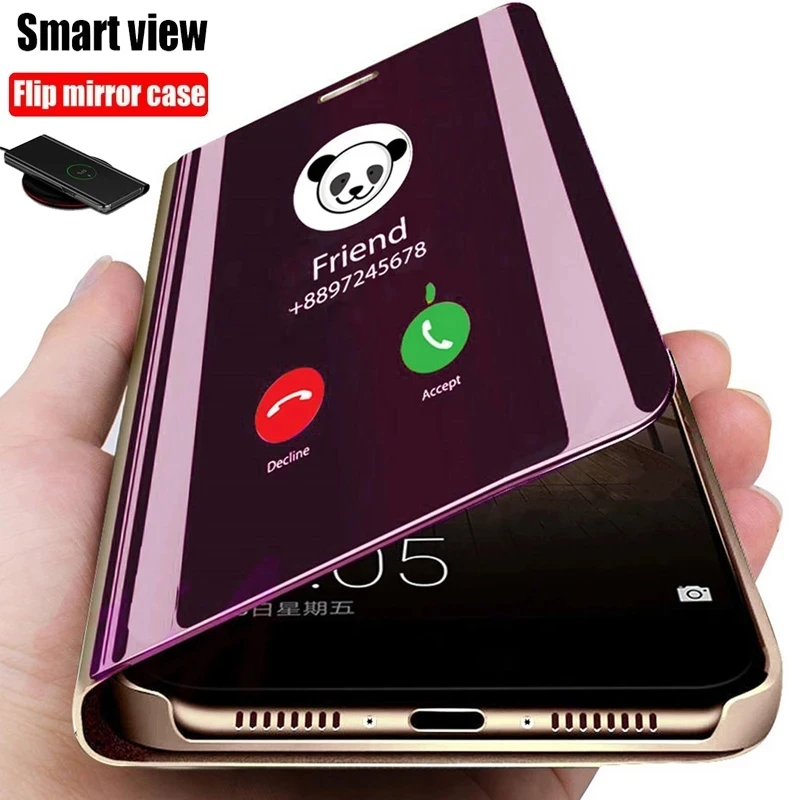 Smart Flip Phone Case For iPhone X XR XS 5 5S SE 7 8 6 6S Plus 11 12 13 Mini Pro Max 2020 Mirror Window Standing Holder Cover