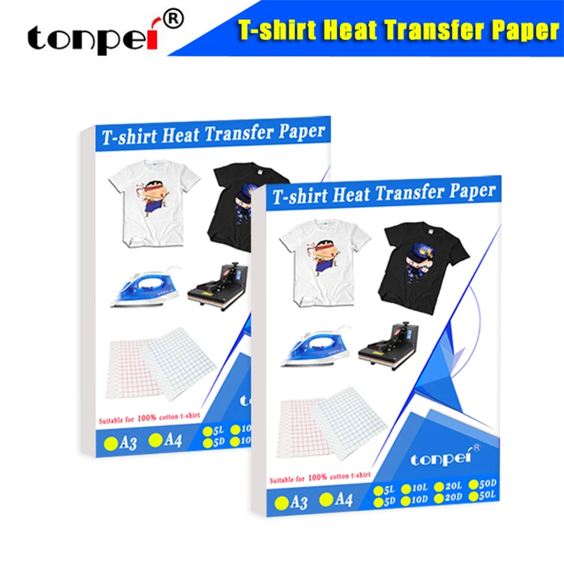 A3 A4 T shirt Heat Transfer paper for light  / dark color 100% Cotton Fabrics Cloth inkjet Printing Design