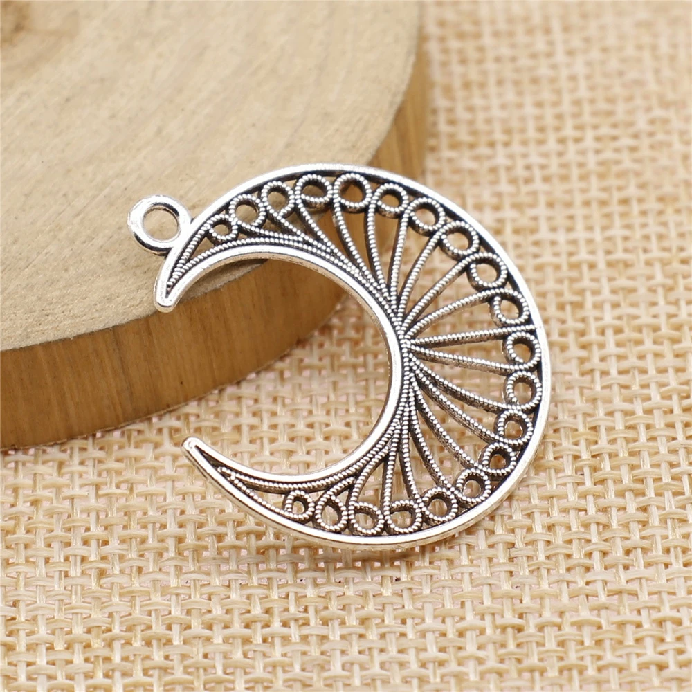 WYSIWYG 4pcs 30x34mm Antique Silver Color Hollow Crescent Moon Charms For Jewelry Making Diy Jewelry Findings