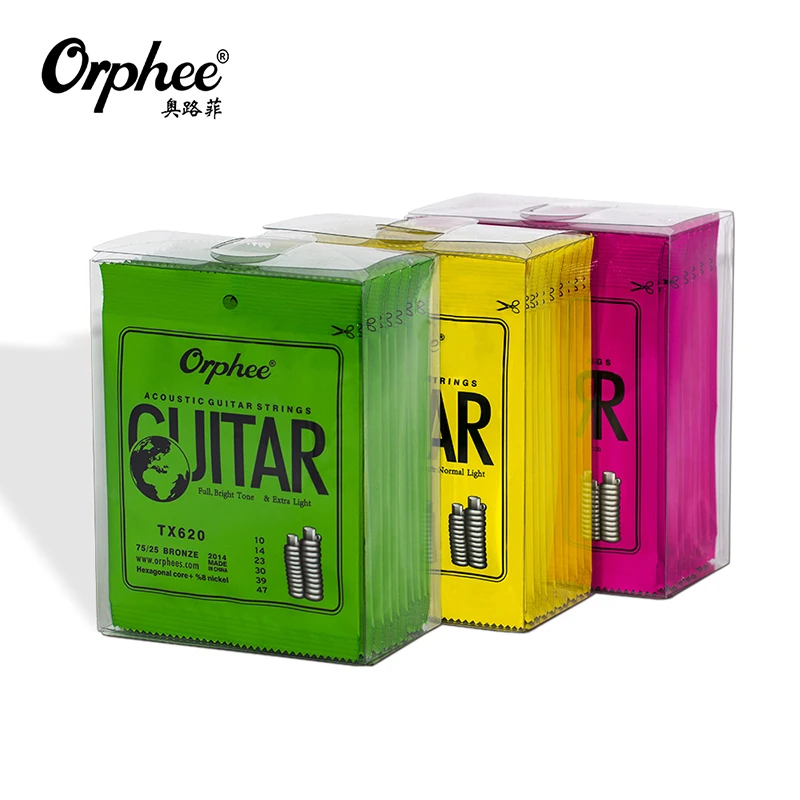 Orphee Strings for Acoustic Guitar TX Series Green Phosphor Folk Hexagonal Carbon Steel Metal String Guitar Parts Accessories