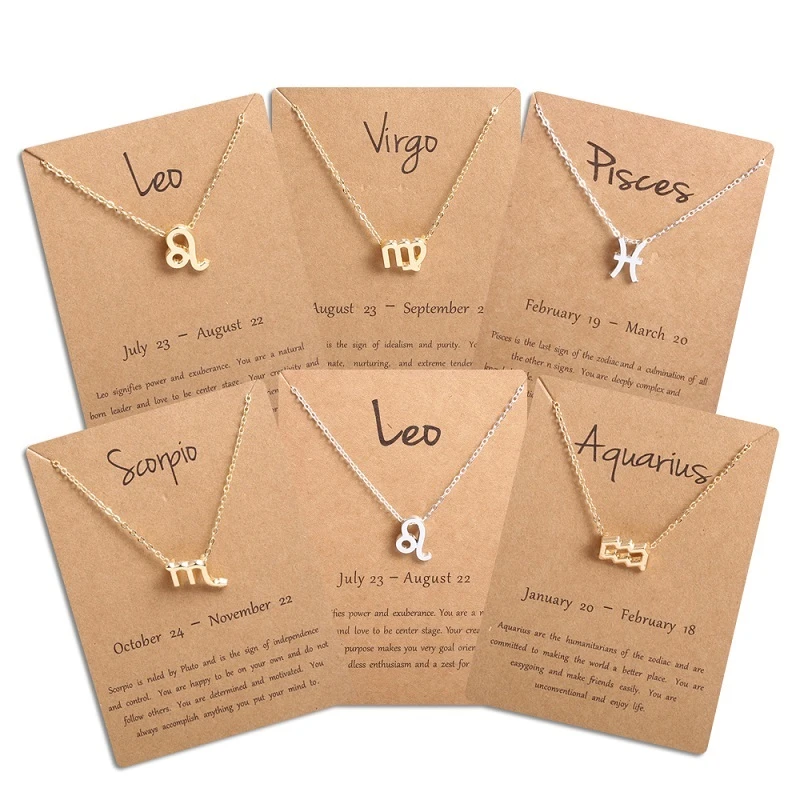 Ailodo Men Women 12 Horoscope Zodiac Sign Pendant Necklace Aries Leo 12 Constellations Jewelry Kids Christmas Gift Drop Shipping