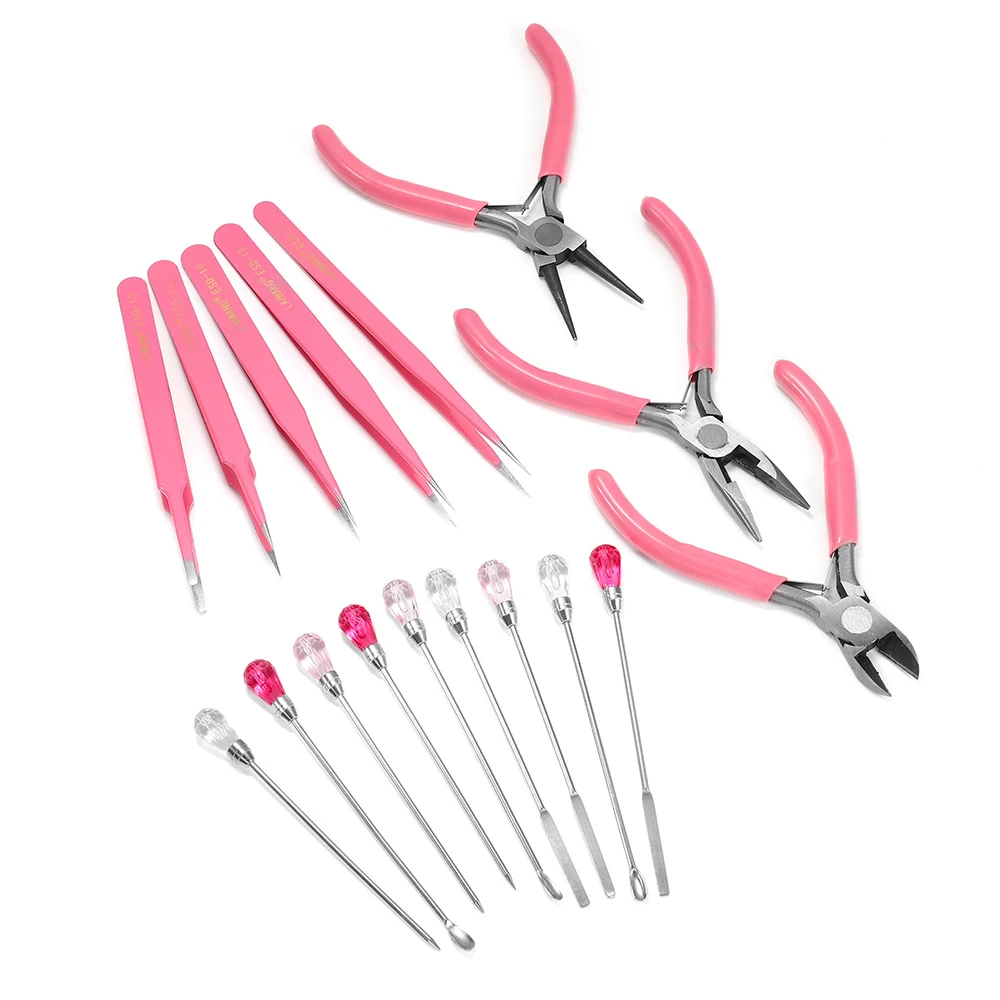 6 Style Pink Pliers Jewelry Making Tool Kits Mix Needle Spoon Tool Round Nose Plier Side Tweezers for Make DIY