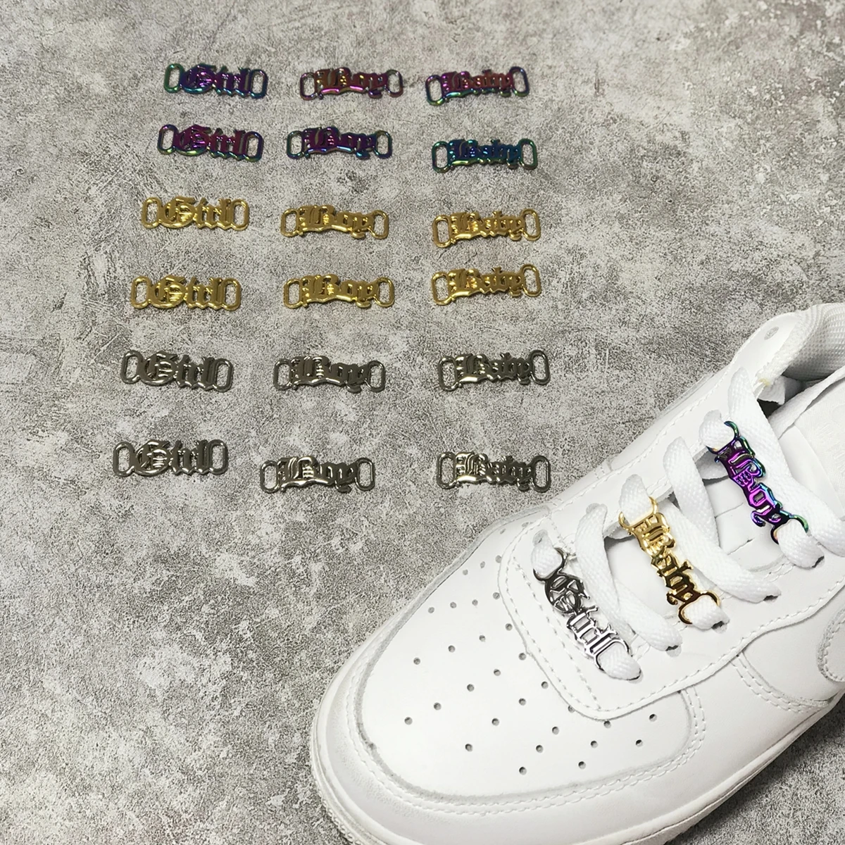 1Pair DIY Letter Shoelaces Buckle Decorations Sneaker Kits Metal Lace Buckle Stylish Sports Metal Kits Shoelaces Accessories