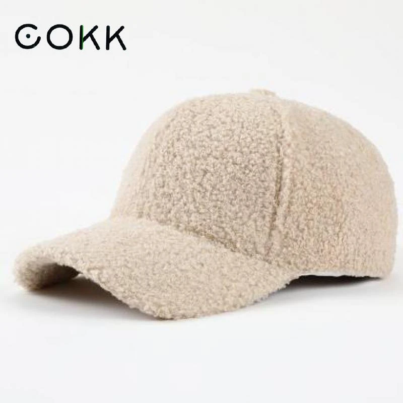 COKK Cap Women Winter Autumn Plush Baseball Cap Solid Color Korean Women Hat Warm Casual Outdoor Caps Casquette Gorras Bone Male