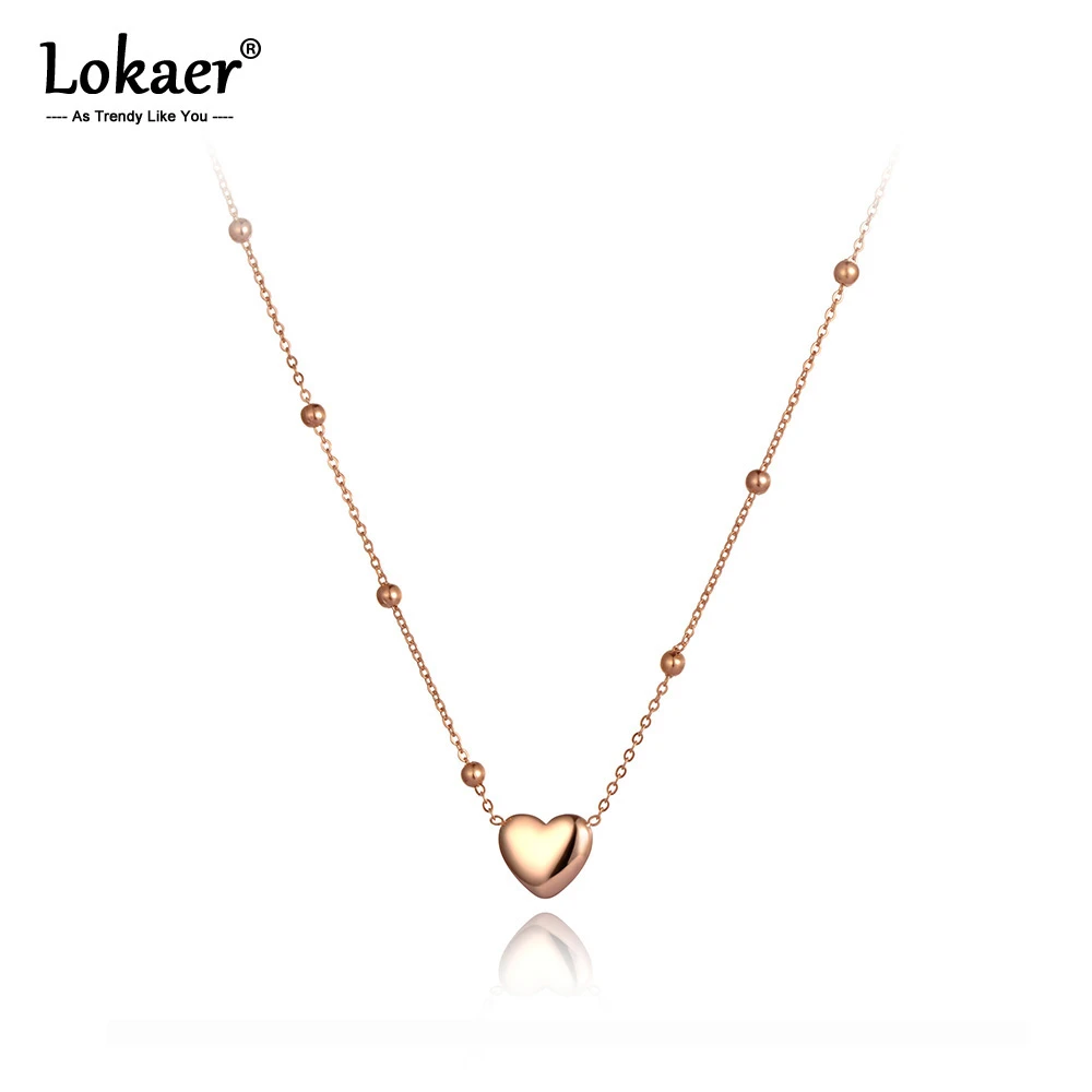 Lokaer Romantic Titanium Stainless Steel Love Heart Charm Pendant Necklaces Jewelry Rose Gold Wedding Necklace For Women N20082