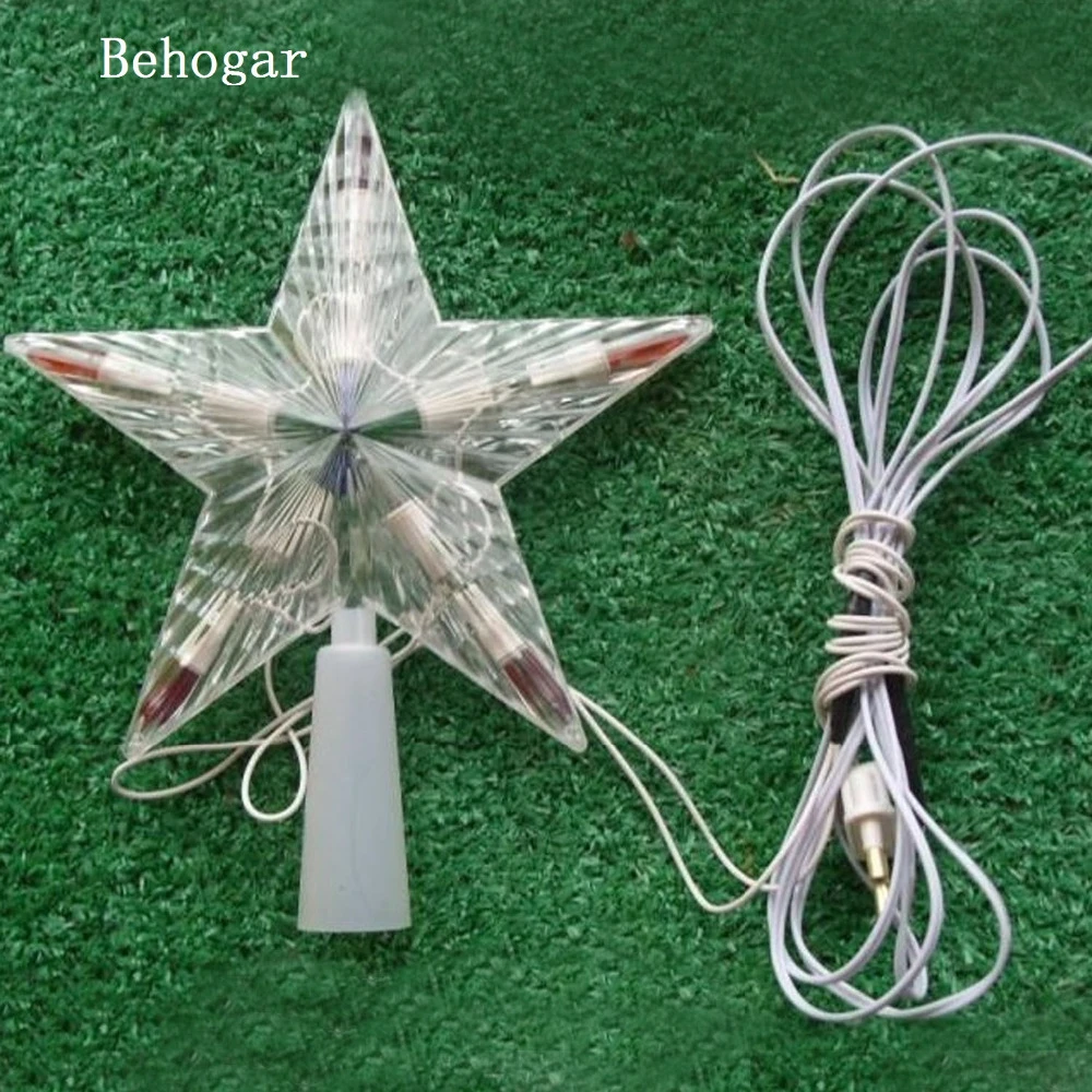 Behogar Flashing LED Color Changing Lamp Xmas Christmas Tree Topper Star Decorations Light EU Plug for Home navidad kerst natale