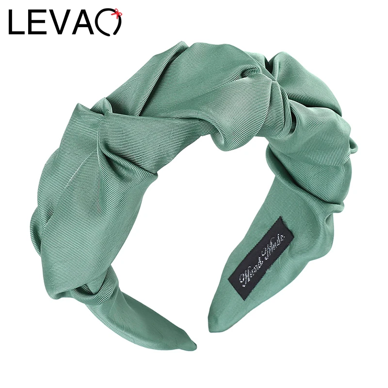LEVAO Pleated Solid Color Headband Satin Bezel New Turban for Women Wide Size Hairbands Girls Accessories Hair Hoop Hair Jewelry
