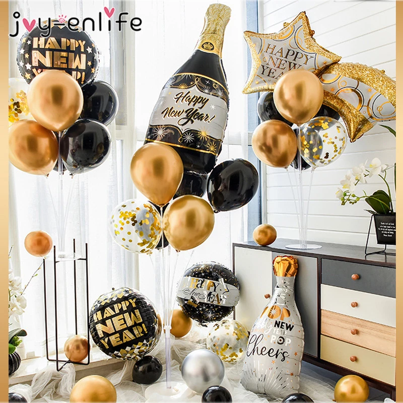 Happy New Year 2022 Decorations Wine Bottle Foil Balloons for Christmas Home Decor Air Globos New Year Eve Party Noel Navidad